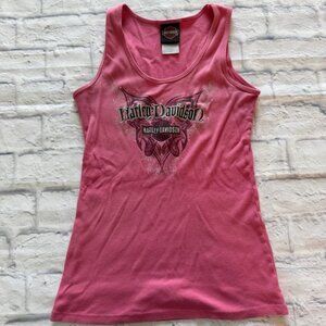 Harley-Davidson Tank Top L | Pink Ribbed Rhinestone Bling Y2K